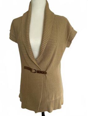 Chaps Ralph Lauren Beige Buckle Shawl Collar Cardigan Sweater Small